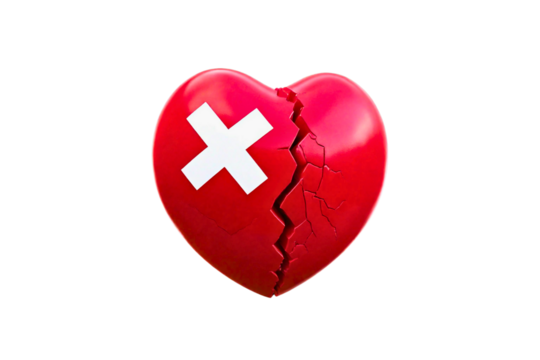 Broken heart symbol with Swiss flag representing emotional pain and loss