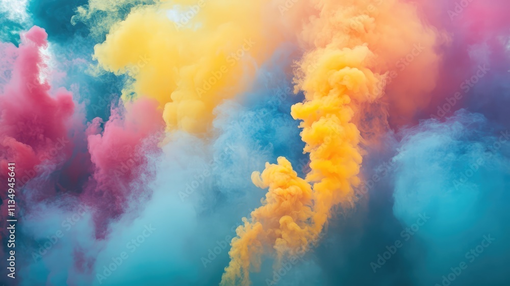 Poster colorful smoke swirling in a dark background creating an artistic and vibrant abstract pattern