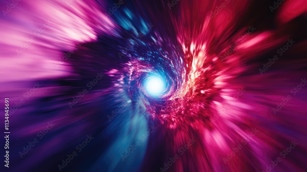 Poster vibrant abstract tunnel with dynamic motion blur representing speed and energy in chromatic colors