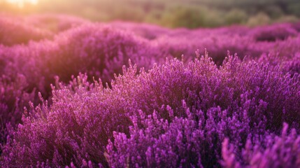 Fototapeta premium Stunning Purple Flower Field at Sunset