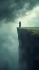 Obraz premium Solitary Figure on a Cliff in a Storm