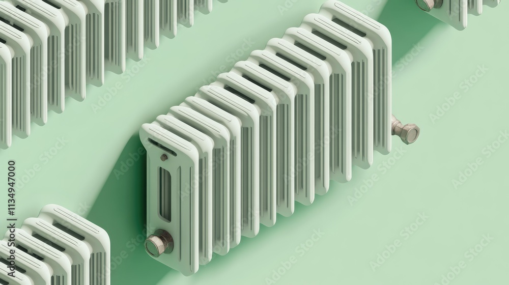 Aufkleber seamless isometric pattern of heating radiators on a soft green background showcasing modern design 