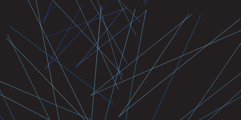 Random chaotic lines abstract geometric pattern. vector texture 3d illustration. Black abstract background with blue diagonal lines and shadows. technology, banner, frame, vintage, art, illustration.