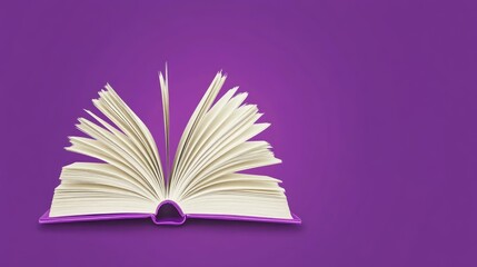 Open instruction manual book cover displaying blank pages on a purple background for user guide or educational material concept.
