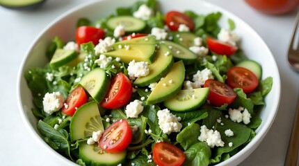 Fresh and Vibrant Salad with Avocado, Tomatoes, and Feta, Generative AI