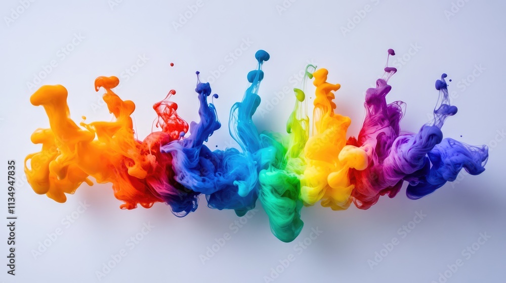 Poster vibrant ink droplets swirling in water creating a stunning colorful abstract pattern in motion on a 