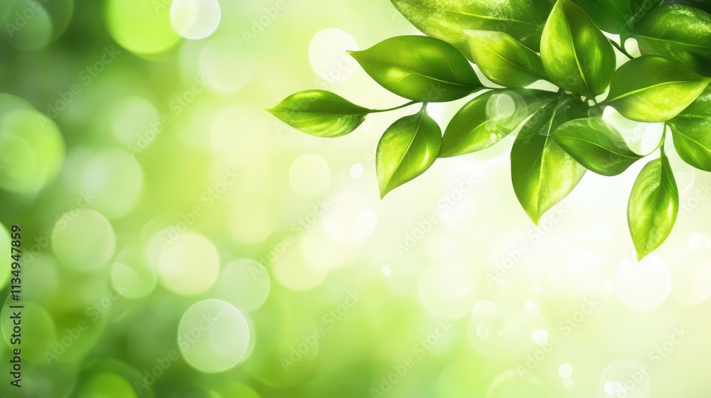 Poster lush green leaves against a vibrant bokeh background creating a serene and refreshing nature atmosph