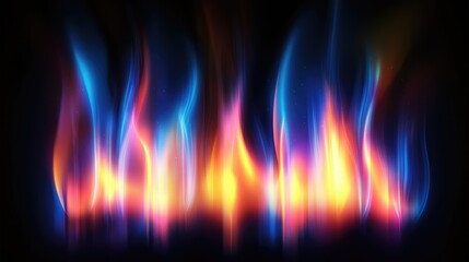 Vibrant multicolored flames dancing against a dark background creating a vivid and dynamic visual display of fire elements.