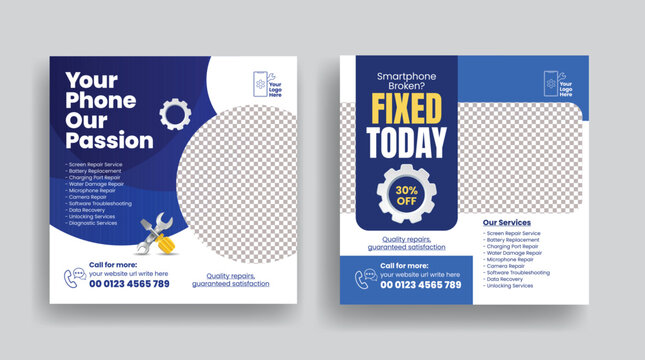 Editable Phone repair service social media posts bannersand Technology maintenance service web banner ads template design