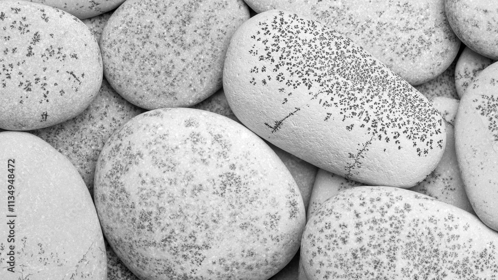 Poster round gray textured pebbles as a background for a template or web banner