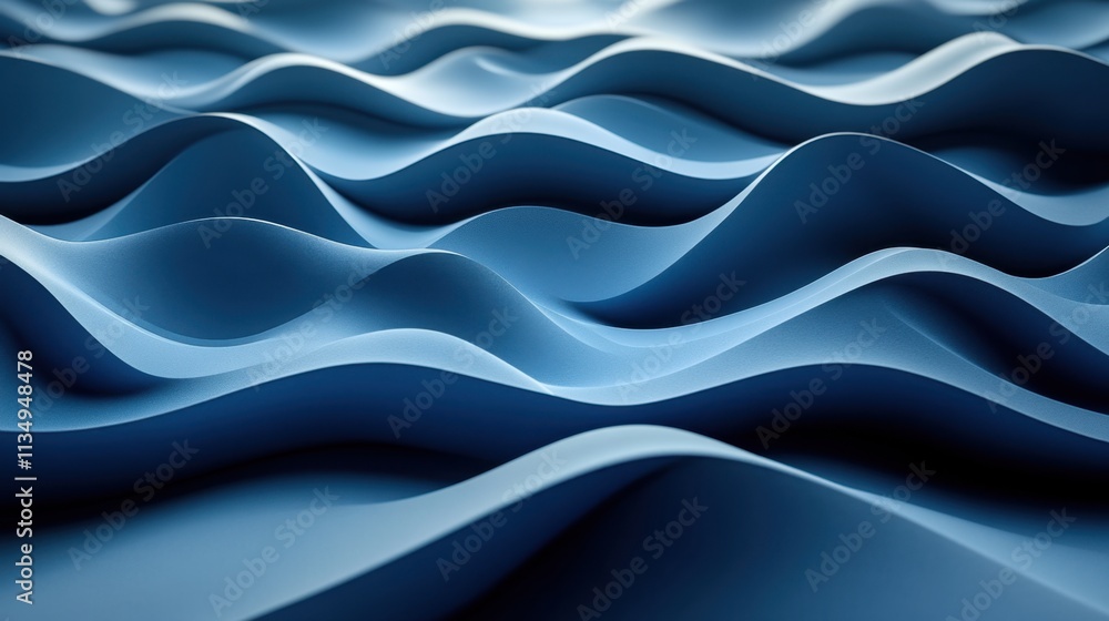 Poster rippling waves of deep blue create a serene ocean-like experience in a minimalist abstract design