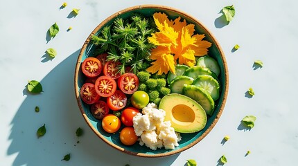 Fresh and Vibrant Salad with Avocado, Tomatoes, and Feta, Generative AI