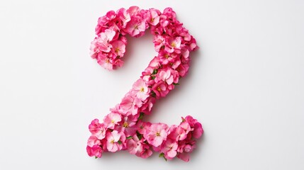 Pink floral number 2 arrangement on white background ideal for spring-themed designs and festive celebrations showcasing nature's beauty