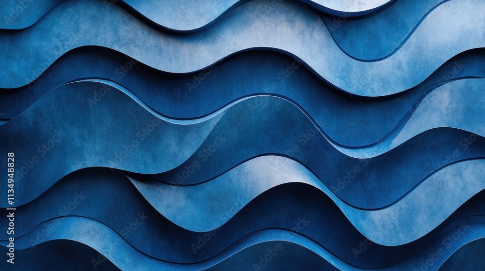 Poster flowing waves in shades of blue create a dynamic backdrop showcasing texture and depth for modern de