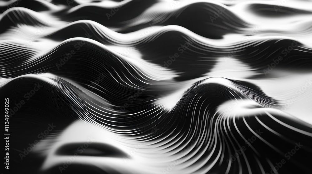 Poster captivating black and white waves reveal a mesmerizing pattern of light and shadow flowing across a 