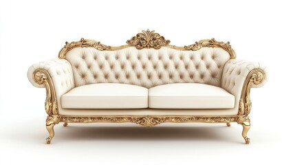 luxurious classic sofa with ornate gold detailing on white background perfect for interior design and home decor concepts