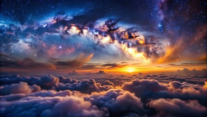 Fototapeta premium Ethereal Clouds Illuminated by the Milky Way: A Stunning Display of Cosmic Beauty Captured in the Night Sky, Blending Celestial Wonders with Dreamlike Landscapes