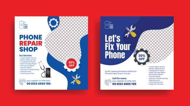 Phone repair and Electronics repair service shop social media banner ads or promotional repair service marketing web banner template design