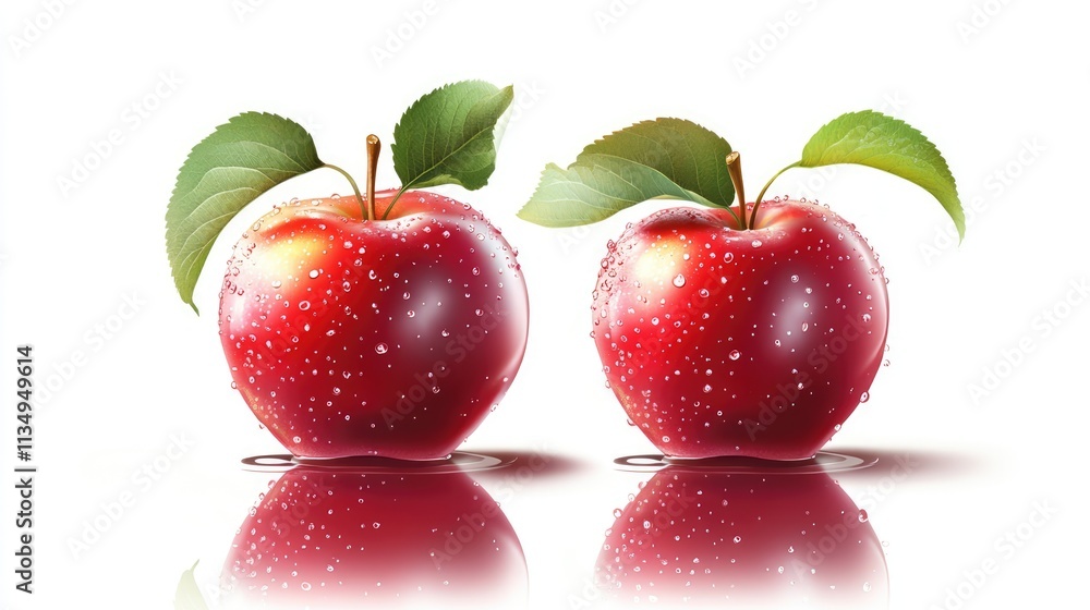 Poster fresh red apples with droplets isolated on white background showcasing vibrant color and natural shi