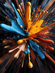 Obraz premium Vibrant Paint Explosion - A dynamic image symbolizing creativity, energy, freedom, passion, and artistry through an explosion of colorful paint splatters.