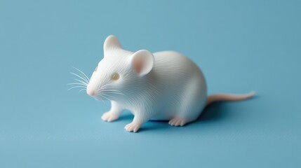 Fototapeta premium White ceramic toy mouse positioned on a soft blue background viewed from above, emphasizing smooth texture and subtle shadows, toy, playful design, minimalistic, cute figurine.