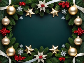 Merry Christmas and happy New Year green background with christmas decoration 15