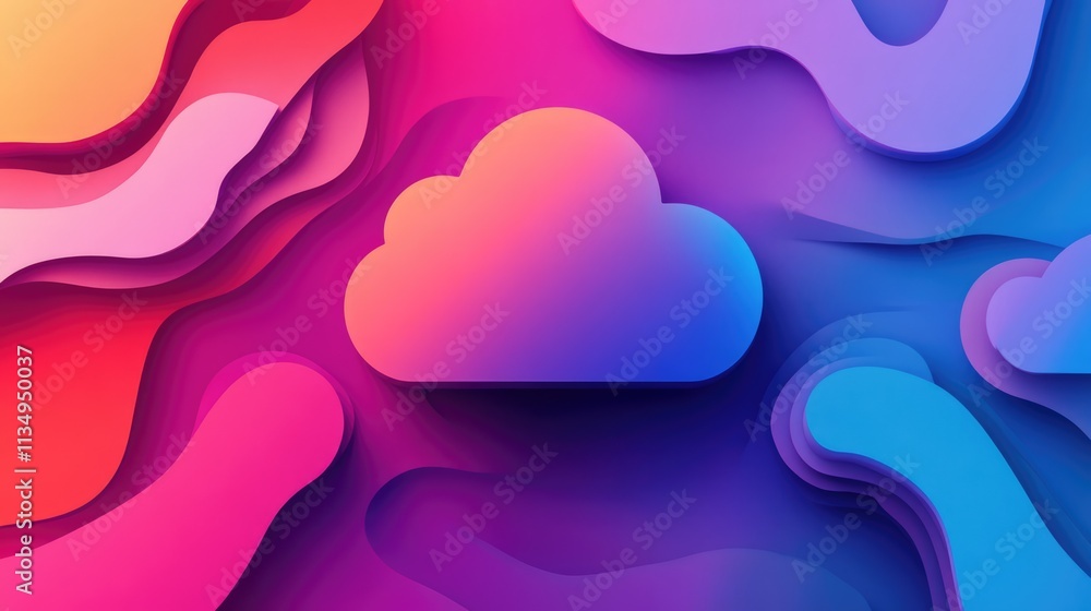 Aufkleber cloud technology abstract design with vibrant colors and creative patterns for modern global busines