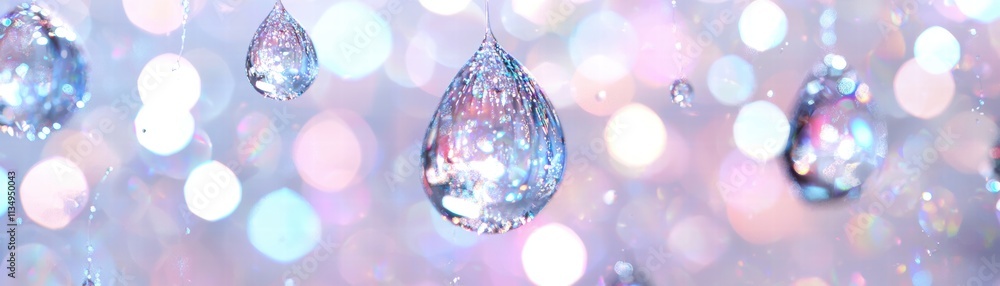 Poster a dreamy background featuring shimmering droplets of water, creating a soft, ethereal atmosphere wit
