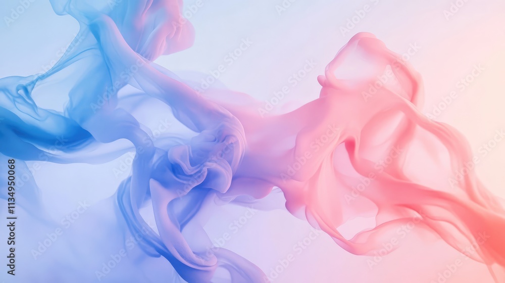 Poster soft gradient background blending blue and pink hues with flowing fabric-like textures for an ethere