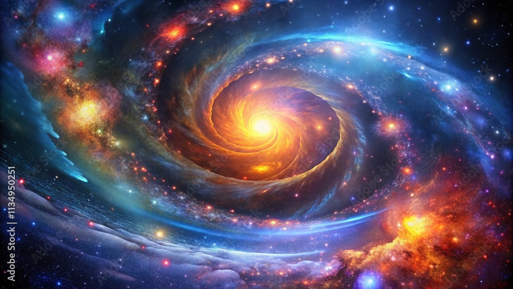 Poster ethereal galaxy cluster 3d rendering with swirling colors and mesmerizing shapes evoking awe and won