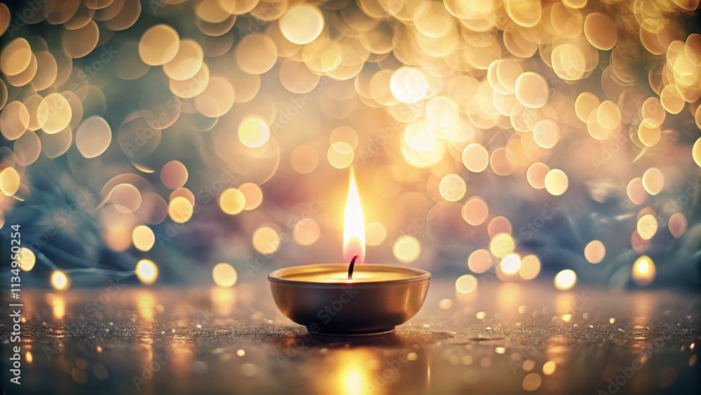 Poster Ethereal Glow of a Faded Flame Illuminating the Night with Bokeh Background and Soft Focus on Captivating Light Patterns for Tranquil Ambiance and Serenity