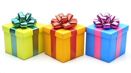 Obraz premium Colorful gift boxes with bows for Christmas celebrations and holiday gifting season.