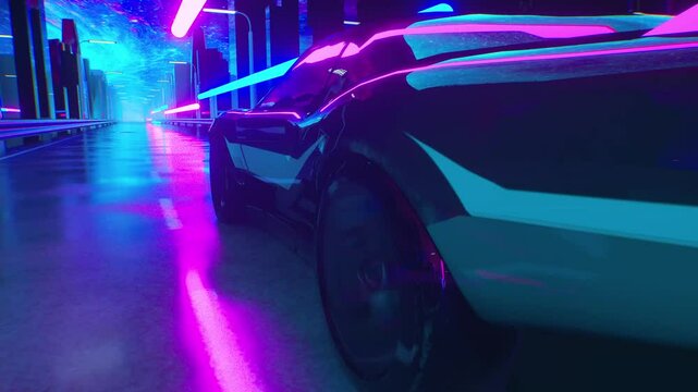 Cyberpunk Neon Road Driving Back Vj Loop