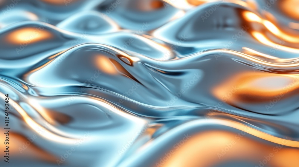 Poster fluid reflections create mesmerizing patterns of light and movement in a captivating blue and orange