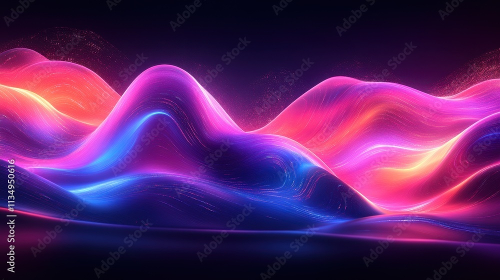 Poster vibrant undulating waves of light create a stunning abstract landscape in a mesmerizing digital real