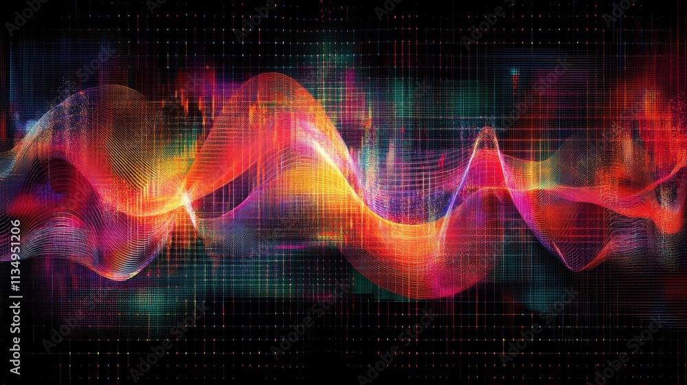 Poster vibrant waves of color create a mesmerizing visual symphony in a digital landscape