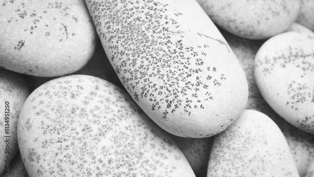 Poster round gray textured pebbles as a background for a template or web banner