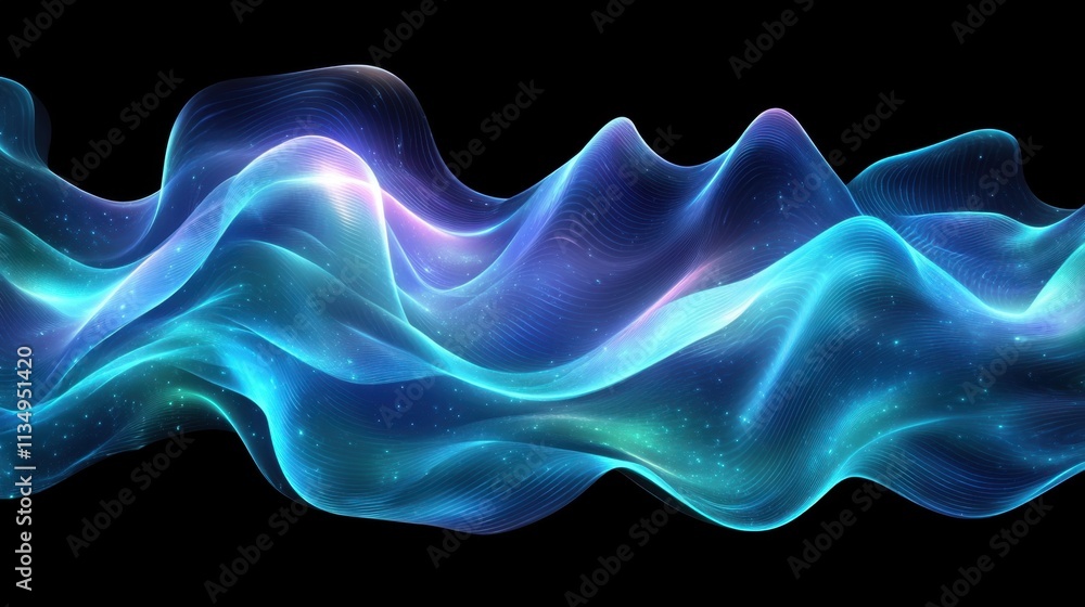 Poster dynamic waves of light create an ethereal atmosphere in a vibrant and futuristic setting