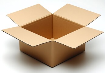 An open empty cardboard box on a white background