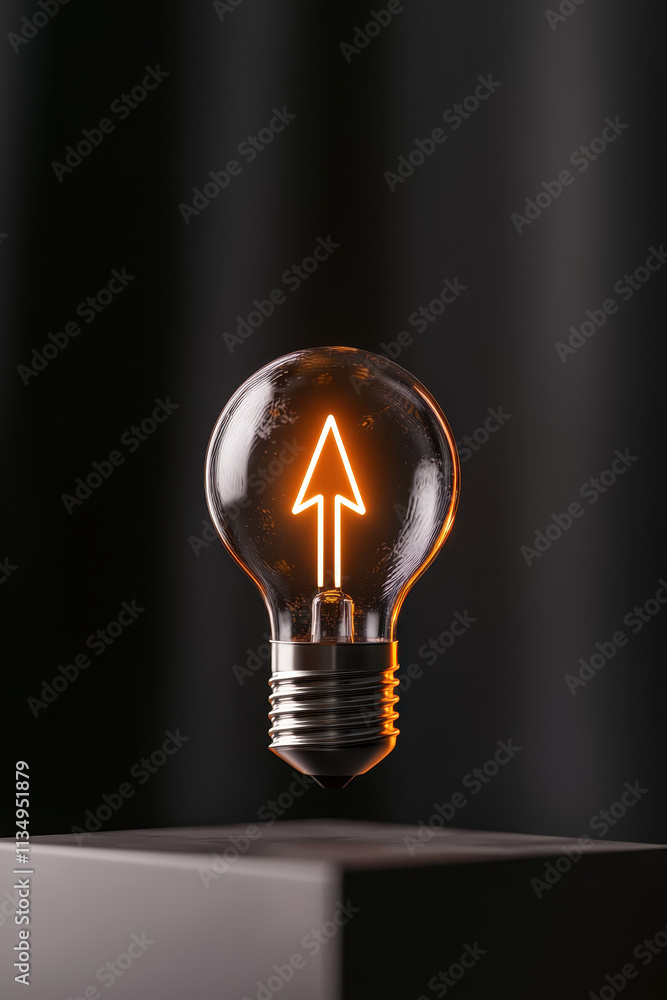 Poster Innovative Lightbulb with Arrow Symbolizing Forward Thinking and Technological Progress in Modern Design