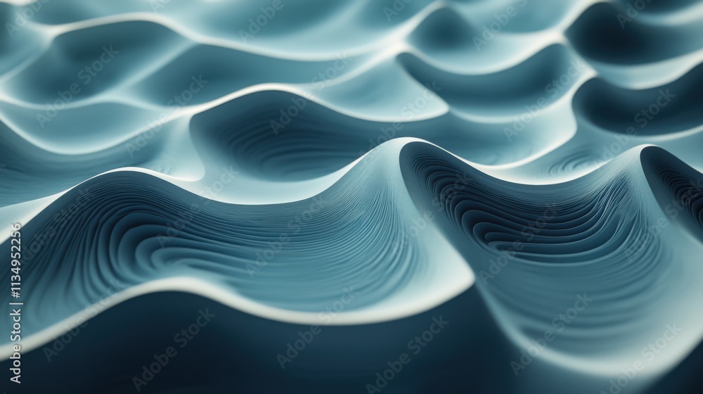 Poster fluid patterns in soft blue waves convey tranquility and depth in abstract art