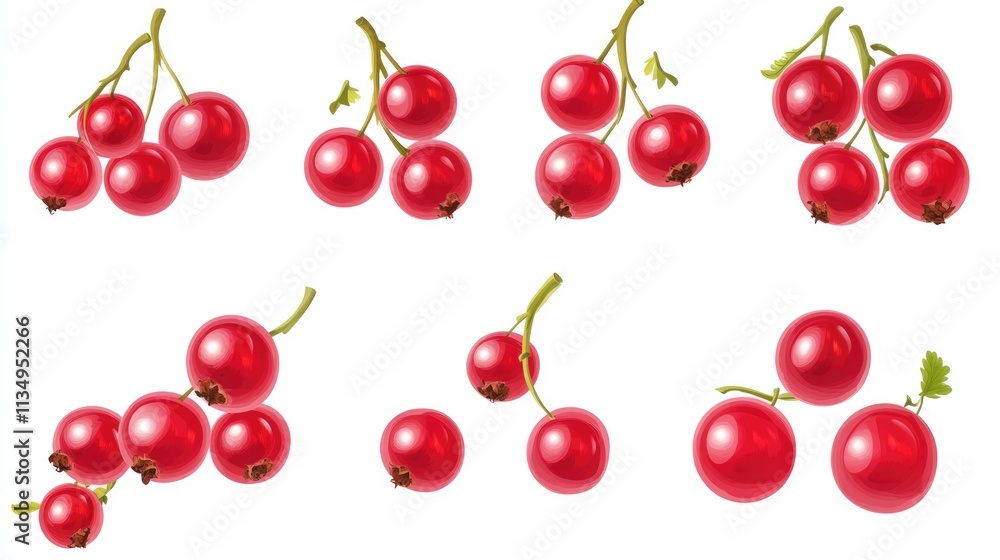 Aufkleber isolated collection of ripe red currant berries on a white background showcasing various clusters an