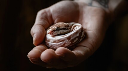 Fototapeta premium Hand Holding a Coiled Snake in Natural Light Environment