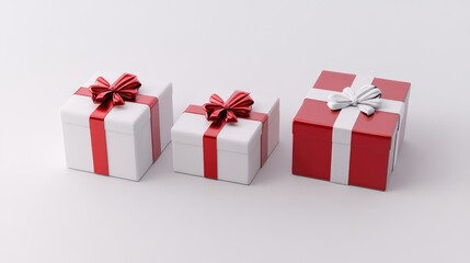 Obraz premium Colorful gift box trio with vibrant ribbons isolated on a clean white background for festive and promotional design concepts.