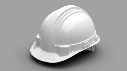 White safety helmet for engineers in construction setting on a gray background depicting workplace safety and protection standards.
