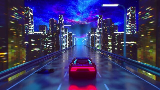 Cyberpunk Neon Road Driving Back Vj Loop