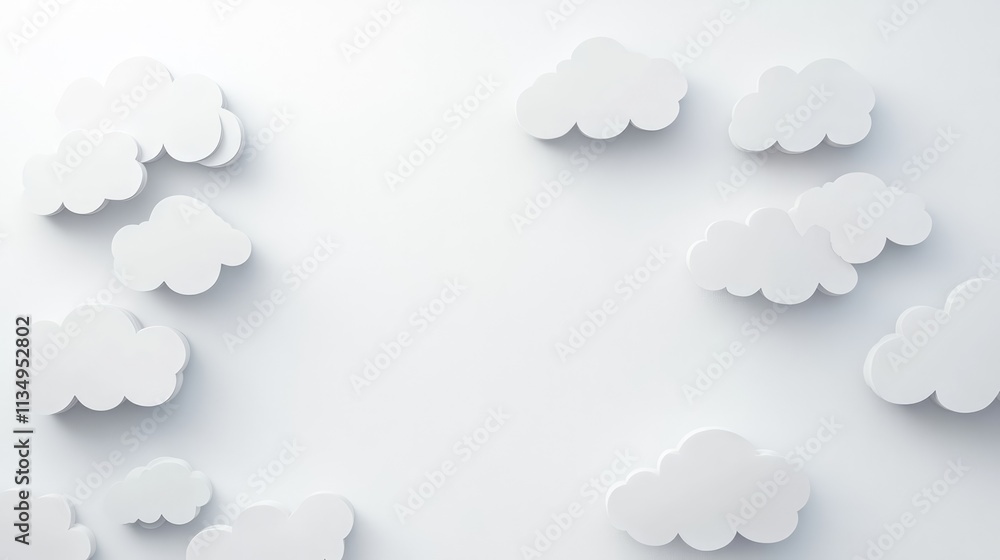 Poster cloud technology concept with paper clouds on white background for digital business innovation and s