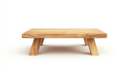 Fototapeta premium Modern wooden coffee table with natural finish isolated on white background showcasing minimalist design and clean lines.