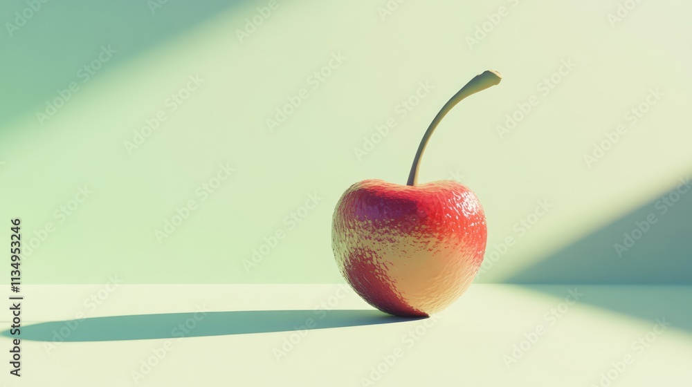 Poster squashed red cherry berry fruit on pastel green surface with soft shadows creating a serene visual a