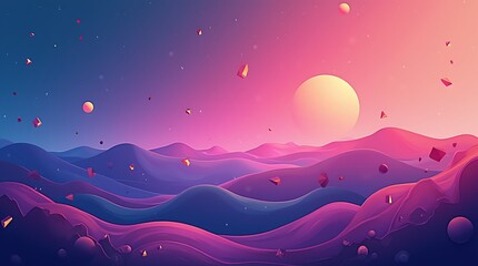 Futuristic Grid Sunset Landscape in Vibrant Neon Colors, Generative AI